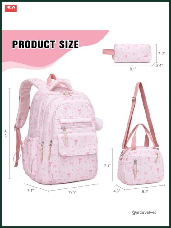 3-Piece Corduroy Backpack Set with Lunch Bag & Pencil Pouch for School Travel main image 4